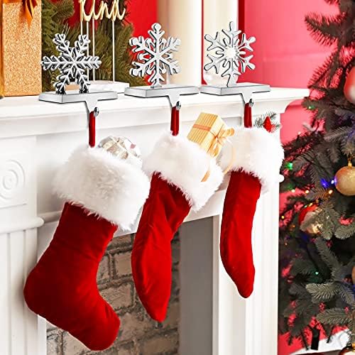 URATOT Pack of 4 Christmas Stocking Holders Snowflake Stocking Hangers Mantel Stocking Hooks for Christmas Decoration, Silver - Image 5