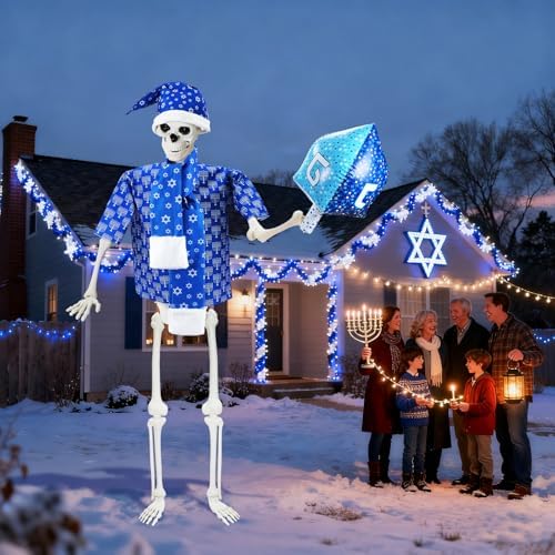 Maiteenly Hanukkah 12 ft Skeleton Costumes Accessories Giant Chanukah Hat Skeleton Clothing Inflatable Dreidel for Party Lawn - Image 7