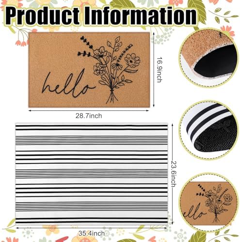 Tinideya 2 Pcs Farmhouse Hello Layered Welcome Mat for Front Door - Image 2