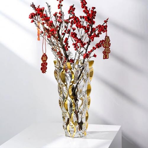Hand Painted Gold Vase 11" Tall,Flower Vase Decor for Home Dining Table Living Room,Office Wedding Holiday Party,Handmade Decorative Flower Vase. - Image 5