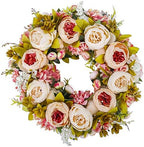BOMAROLAN Artificial Peony Flower Wreath 19Inch Vintage Blooming Silk Peonies Spring Summer Fall Winter Large Wreaths Flower Green Leaves for Outdoor Front Door Indoor Wedding Wall Or Window Décor by BOMAROLAN