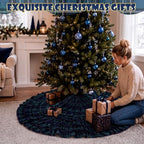 Navy Blue Ruffle Christmas Tree Skirt Tartan Plaid 48 Inch - Image 6