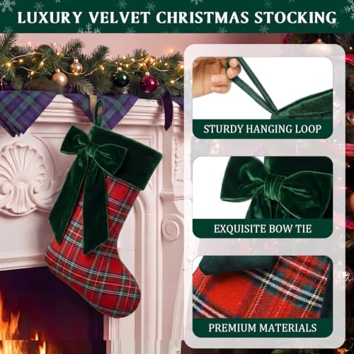 Thiccywoov 3 Pack Tartan Plaid Christmas Stockings 20'', Red, Green - Image 2