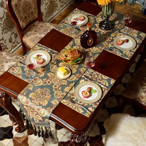 Extra Luxury Dinner Placemats Set of 6,with Vintage Damask Jacquard Design for Dining Room,Living Room,Home Decor,Elegant Beaded Tapestry (Dark Cyan, 6 piece 13×18 Placemats) - Image 4