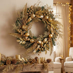 Gold 66 Pcs Christmas Glitter Picks and Sprays, Xmas Artificial Floral Stems Branches Berry Leaf Pine for Tree Topper Wreath Garland Centerpiece Holiday Party Home Decor - Image 2