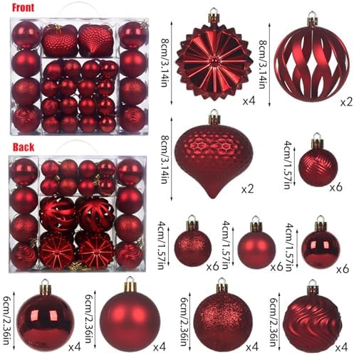 Christmas Tree Balls Ornaments Set, 48 Pcs Shatterproof Plastic Decorative Baubles Shiny Hanging Ball Ornaments for Xmas Tree Holiday Party Wedding Decoration, Red - Image 2
