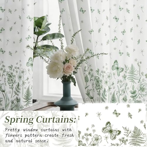 youleyar Floral Printed Curtains 72 Inches Long, 2 Panels Farmhouse Vintage Country Boho Design Curtain for Living Room, Floral and Butterfly Drapes for Bedroom, 52" W x 72" L - Image 4
