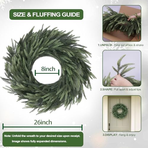 Norfolk Pine Christmas Wreath for Front Door Decoration, 2 Pack - Image 2