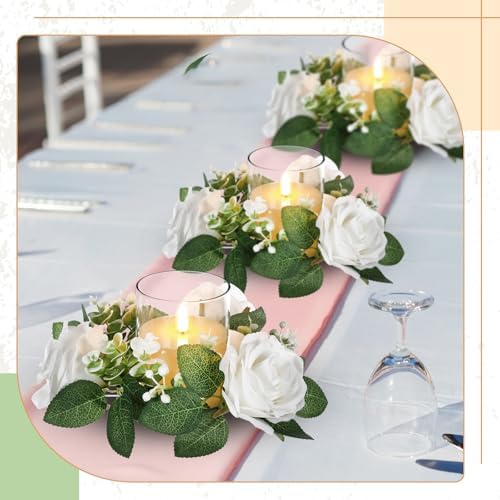 Yunlly 32 Pcs Rose Candle Rings with Candles Sets, White - Image 6
