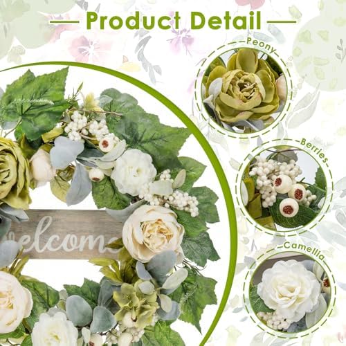 Wreaths for Front Door Decor Artificial Flower, 20" Peony Floral - Image 4