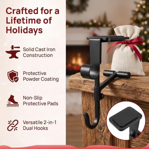 Garland Hangers for Mantle, 2026 New Fireplace Stocking and Garland Hanger, 2 in 1 Adjustable Christmas Garland and Stocking Hanger, fits 0.5" to 8.5" Mantles, Holds Up to 20 Lbs，Black：6pcs - Image 5