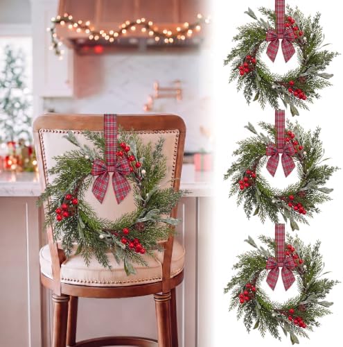 Riceshoot 12" Small Christmas Wreath for Chair Mini Cabinet Wreath with Bow by Zuqqaaoor