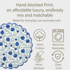 Ridhi Floral Block Print Round Placemats 15" in, Set of 4, Queen Blue - Image 6