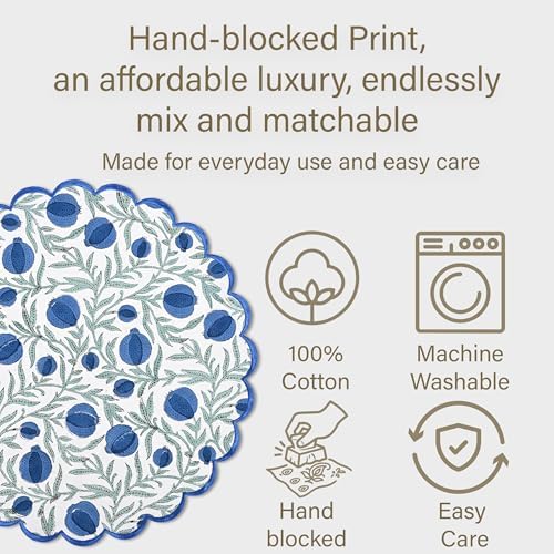 Ridhi Floral Block Print Round Placemats 15" in, Set of 4, Queen Blue - Image 6