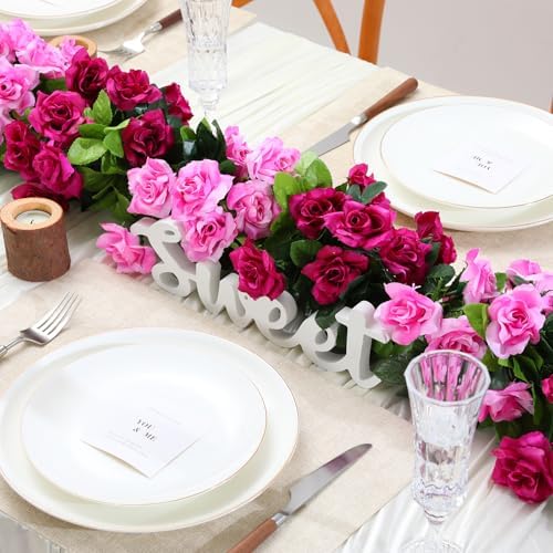 Floweroyal 6 Pack Artificial Flower Garlands 15.8FT Fake Rose Vines Silk Flowers Hanging Rose Ivy for Wedding Arch Party Home Garden Wall Decor (Fuchsia) - Image 2