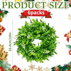 6 Pcs Christmas Boxwood Wreath Artificial 10 Inch Green Leaves for Front Door Cabinets Wreath Indoor Outdoor Wall Decor Christmas Wall Home Kitchen Decoration - Image 2