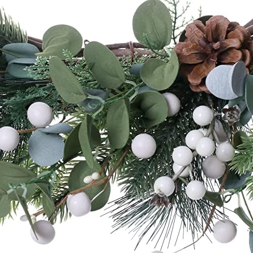 J'FLORU Christmas Wreaths for Front Door 20 Inch Artificial Christmas Wreath White Winter Wreath with Berries Pine Cones Pine Needles for Xmas Winter Holidays - Image 4