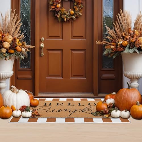 Tinideya 2 Pcs Hello Pumpkin Layered Doormat Set, White Orange - Image 6