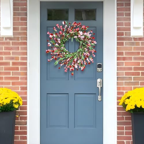 24" Spring Wreaths for Front Door Not Withering Artificial Floral Wreath with Wildflowers Summer Decorations for Indoor Outdoor Window Wall Farmhouse Porch Wedding Easter Home Decor Red Pink - Image 6