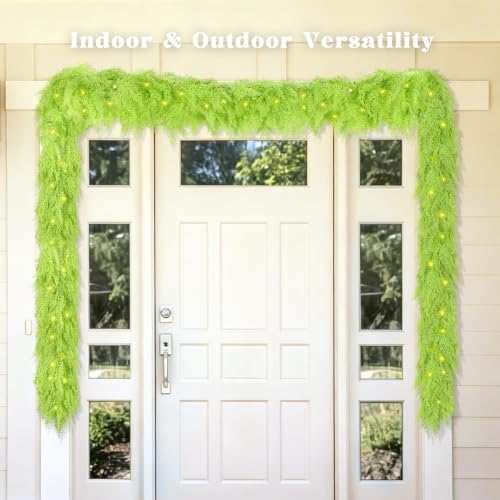 9FT Whimsical Christmas Cedar Garland for Mantel, Soft Touch with Lights - Image 6
