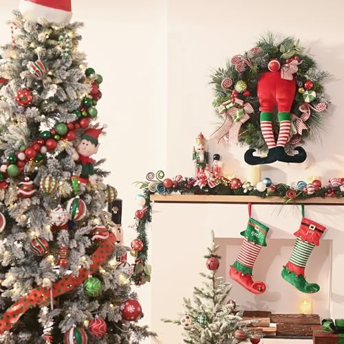 Valery Madelyn 30" Pre-Lit Christmas Wreath for Front Door with Lights Elf - Image 2