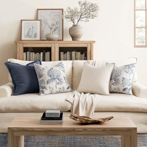 Set of 2 Decorative Floral Pillow Covers 22x22 Inch Navy Blue - Image 4