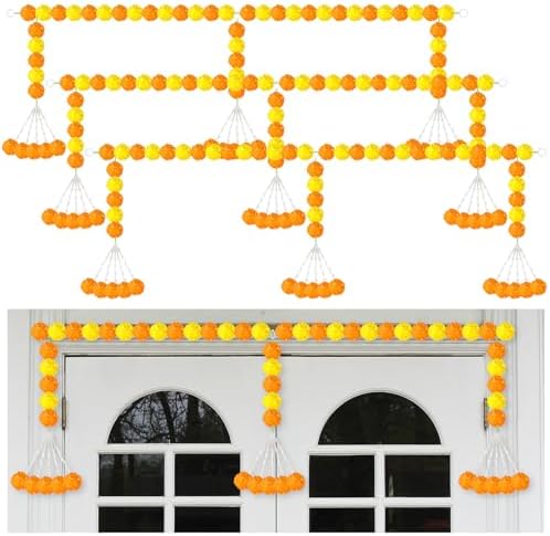 Giegxin 3 Pcs Marigold Garland for Diwali Decoration 4.92 feet Long Strand Artificial Marigold Flowers for Diwali Pooja Indian Home Wedding Dia De Los Muertos Day of The Dead (Orange Yellow) by Giegxin