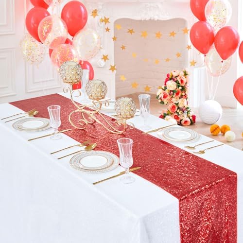 B-COOL Red Table Runners: 8 Pack 12x72 Inches Sparkly Sequin Table Runner for Holiday Party Wedding Metallic Table Decoration - Image 2