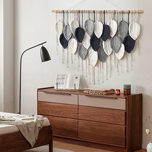 Weldomcor Macrame Wall Hanging Leaf Woven Tapestry Bohemian Chic Wall Hanging Feather Large Handmade Wall Art Decor for Bedroom Living Room Apartment Ornament, 39 inch - Image 6