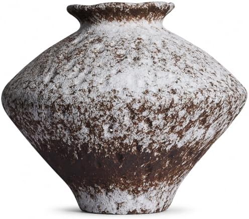Wabi Sabi Rusty Vintage Vase, 11.4" Tall Wabi Sabi Decor Rustic Farmhouse Pottery Vase for Centerpiece, Textured Pottery Flower Vases for Home Decorative, Table, Living Room (Rusty White, Large) by QIANLING