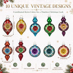 Soulchen 10 Pcs Vintage Glass Christmas Ornaments, Glitter, Retro - Image 3