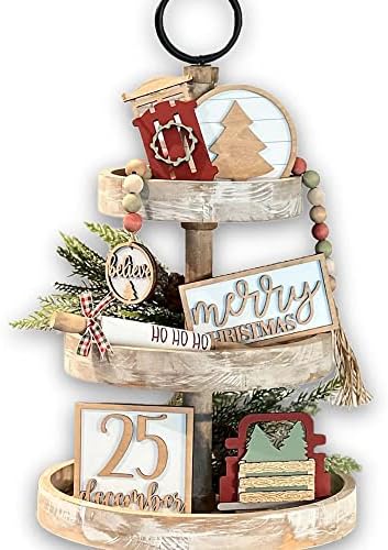 7 Pcs Christmas Themed Tiered Tray Decor Set, Christmas Themed Decor Bundle For Tier Tray, Christmas Tiered Tray Decorations, Seasonal Tier Tray Decor by WintuckHome