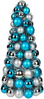 16" Small Christmas Tree, Mini Tabletop Xmas Tree with 94 Shatterproof Christmas Ornaments Balls for Christmas Decorations Holiday Party Centerpiece -Teal Silver by GnFlus