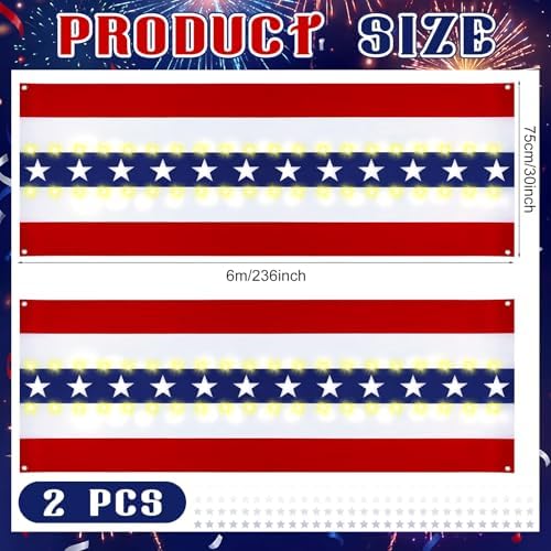 Tegeme 2 Pack 20 x 1.6 ft Lighted American Bunting Flag Red White Blue Star - Image 2