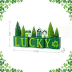 Glitzhome 14"L St. Patrick's Wooden Table Decor, LUCKY Letter Block with Shamrock, Mini House & Brush Trees, Irish Themed Festive Decoration for Tabletop, Mantel & Narrow Shelves Home Accent - Image 2