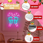 Pink Candy Canes Neon Sign Candy Christmas Neon Sign for Wall Decor Pink Christmas Decor Led Sign with Bow Xmas Neon Light Up Signs for Window Bedroom Holiday Xmas Party Home Decoration Gift Winter - Image 5