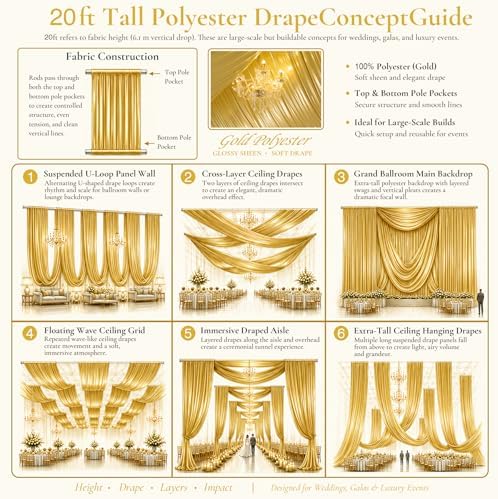 12 Panels 5ft(W) x 20ft(H) Gold Backdrop Curtain for Wedding Parties - Image 3