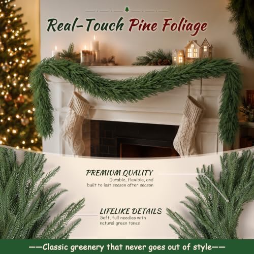 Grooy 6FT Christmas Norfolk Pine Garlands Set of 2 for Mantel Decor - Image 4