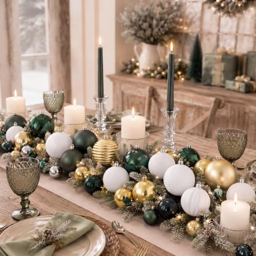 Lunmon 64 Pcs Christmas Ball Ornaments Emerald Green Champagne Gold White - Image 4