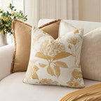 Foindtower Set of 2 Linen Floral Vintage Throw Pillow Covers Neutral Accent Print Decorative Cozy Cushion Covers Farmhouse Home Decor for Sofa Chair Couch Bed Living Room,22×22 Inch,Light Yellow - Image 4