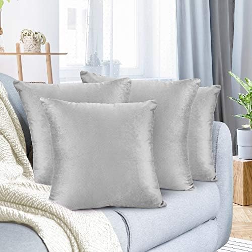 Nestl Throw Pillow Covers, Cozy Velvet Decorative Pillow Cases 24 x 24 Inches, Soft Solid Couch Pillow Covers for Sofa, Bed and Car, Set of 4 - Light Gray by Nestl