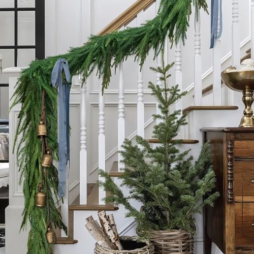 Christmas Decorations - Christmas Garland - 6 Ft Norfolk Pine Garland - Artificial Greenery Garland - Rustic Christmas Decor for Mantle Fireplace Stairs Railing Table Door Porch Indoor Outdoor - Image 5