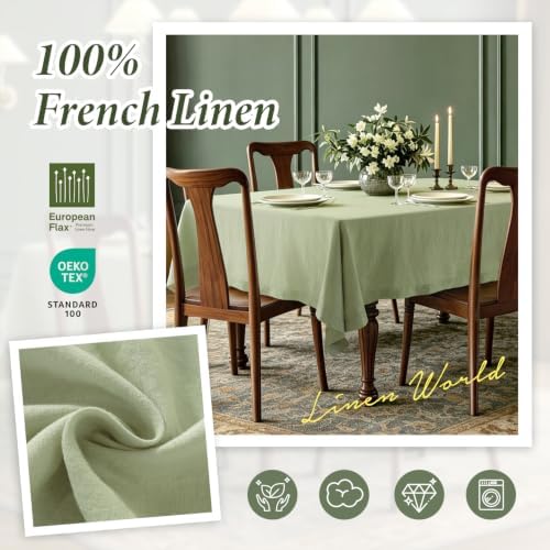 Linen World Linen Tablecloth,100% French Linen Sage Tablecloth 132" x 90" Inch,Washable Rectangular Tablecloth for Dining,Outdoor,Weddings and Restaurants,Decorative Thanksgiving Christmas - Image 4