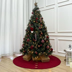60-Inch Cable Sweater Knit Christmas Tree Skirt with Wooden Toggles, Burgundy - Image 6