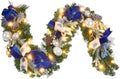 Pre-Lit Christmas Garland with Christmas Tree Icon Ribbon and Magnolia, 25 LED Lights with Timer, 6ft Lighted Silver Blue Garland for Front Door, Mantel, Holiday Decoration,Magnolia Winter Decor by Vofuly