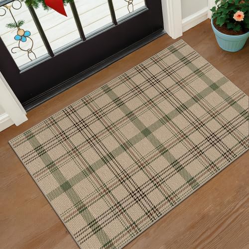JTJ Easy Jute 2x3 Entryway Rug, Sage Green Plaid Washable Non Slip by JTJ