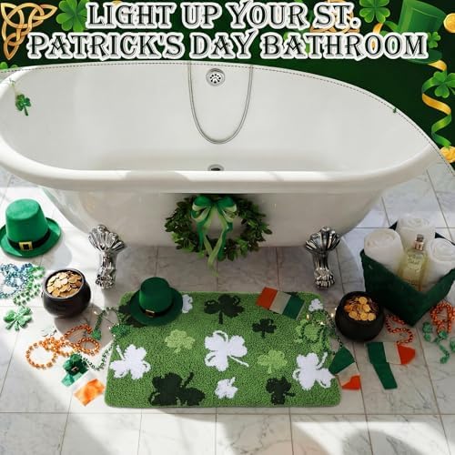 Capoda St. Patrick's Day Bathroom Rug 20 x 30 Inch Green White Shamrock Door Mat Non-Slip Washable Soft Irish Clover Welcome Floor Mat for Indoor Outdoor Home Kitchen Bathroom Decor(1 Pcs, Shamrock) - Image 6