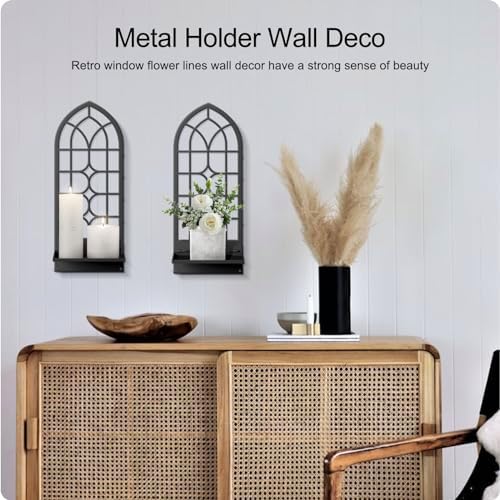 Wall Sconces Candle, Black Metal Wall Art Decor, Retro Line Wall Candle Holder for Living Room, Dining Room, Bedroom, Bathroom (16.5 x 7 in) - Image 5