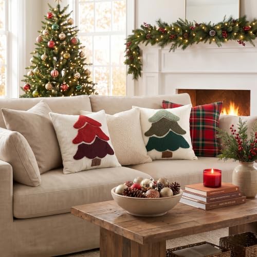 Artscope Chenille Christmas Tree Throw Pillow Covers 20x20 Set of 2-Green - Image 5