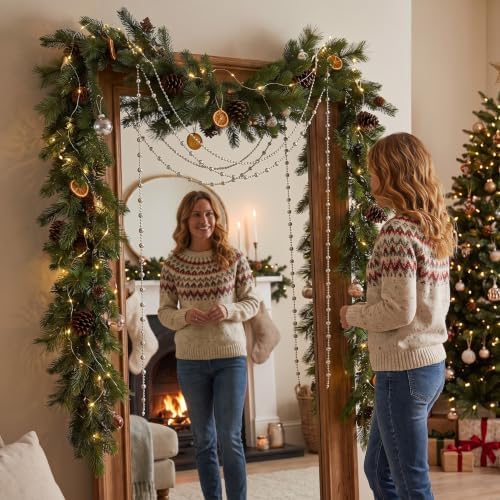 Retrowavy Christmas Mirror Garland Cedar Decor 6.56ft, Warm Tone, 5 Pcs - Image 4